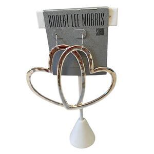 Robert Lee Morris Large Hammered Bright Silver Toned Heart Shaped Earrings.